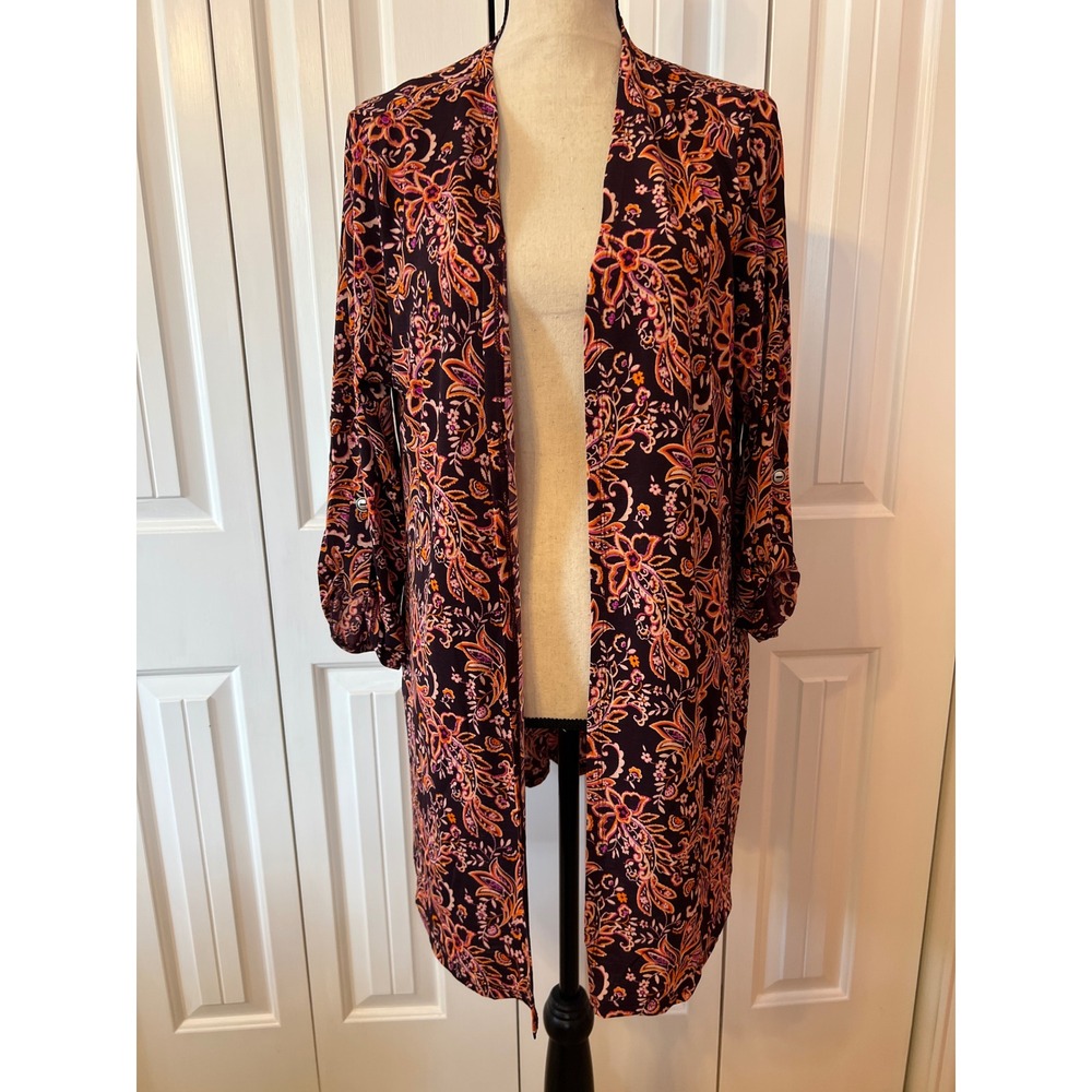 Dear Scarlett Paisley Floral Open Front Cardigan LIZCARDI-D011 Purple Orange M